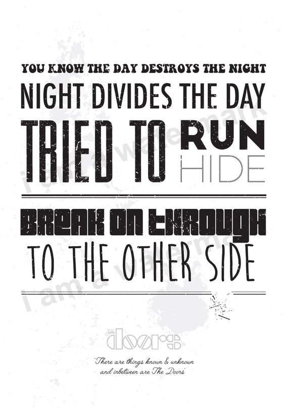 The Doors Break On Through Printed Lyrics Poster Etsy