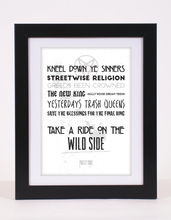 Motley Crue 'Wild Side' Printed Lyrics Poster Etsy