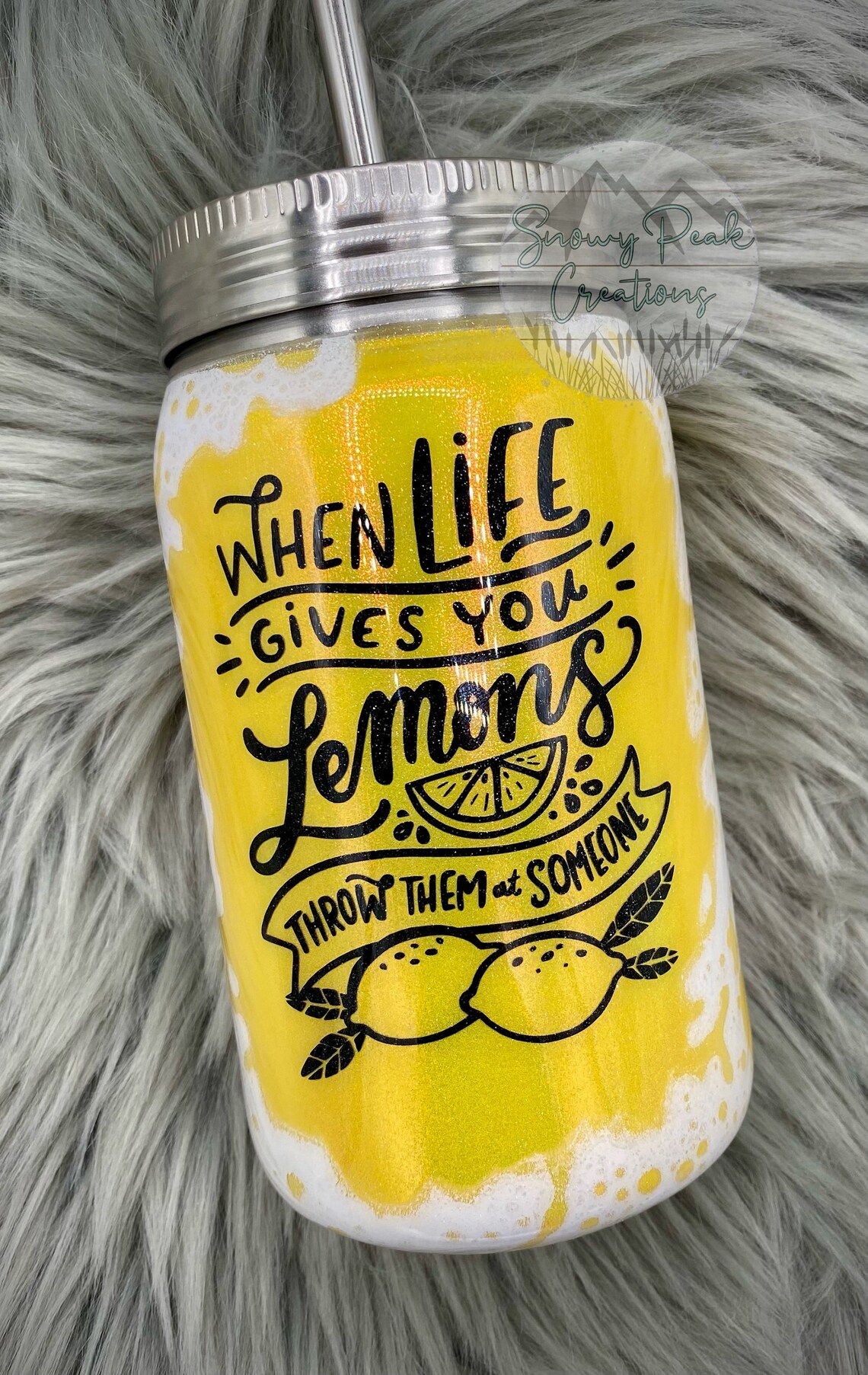 Mason Jar Tumbler / Custom Tumbler / Lemon Tumbler / Peek a Etsy