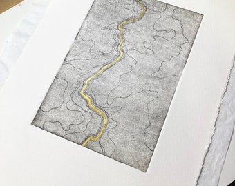 River Frome Through Bristol original etching with shell gold