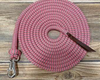 22' Pink/Gray Lead Rope w/ Bull Snap, Yacht Rope Lead, Clinician Lead Rope