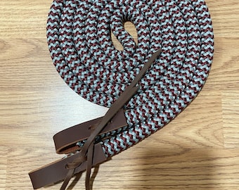 8' Burgundy/Gray Loop Reins w/ Water Loops, Yacht Rope Reins, Clinician Reins, Loop Reins