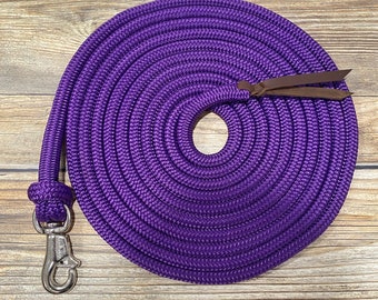 22' Purple Lead Rope w/ Bull Snap, Yacht Rope Lead, Clinician Lead Rope
