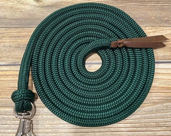 15' Hunter Green Lead Rope w/ Bull Snap, Yacht Rope Lead, Clinician Lead Rope