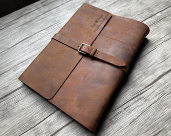 Leather Journal A5 A4: Personalized Bound Sketchbook Notebook, Lined or Blank Scrapbook