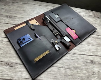 Leather Portfolio Folder Cover: Travel Document A4 B5 A5 Work Organizer Folio Case