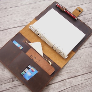 Handmade Leather Zipper Portfolio: Personalized Padfolio, Travel Organizer