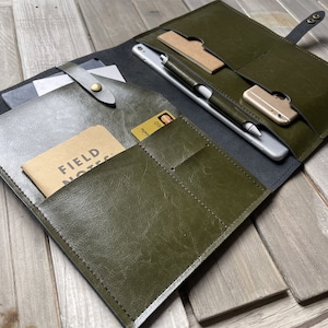 Handmade Green Leather Surface Laptop Sleeve: Personalized Microsoft Case