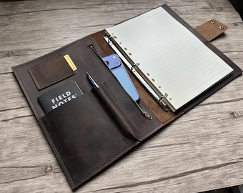 Leather Portfolio Binder 3 Rings Case A5 B5 A4: Personalized Refillable Notebook Organizer Cover
