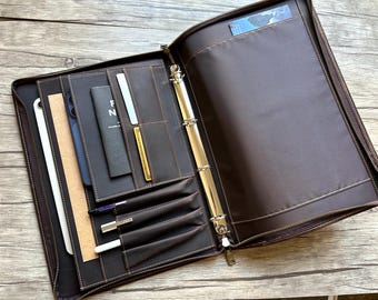 Genuine Leather Portfolio  Personalized Folder Cover: Travel Document A4 Work Organizer Folio Padfolio Case
