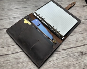 Leather Portfolio Binder 3 Rings Case A5 B5 A4: Personalized Refillable Notebook  Organizer