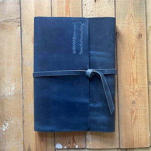 Blue Leather photo album, Personalized Wedding Guest Book, Baby Memory Book, 8x10 Anniversary Album For Travel, Pet, Family, Dad Gift