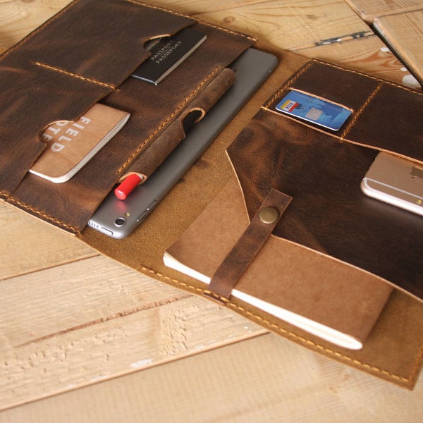 Custom Leather iPad Pro Sleeve: Apple Pencil Holder Portfolio