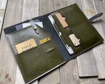 Green Leather Macbook Sleeve: Personalized Laptop Portfolio Case