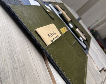 Handmade Green Leather iPad Case: Personalized Sleeve with Pencil Holder