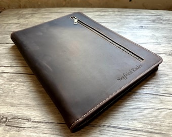 A4 Leather Portfolio Case Personalized Binder Folder Cover: Travel Document Work Organizer Folio Padfolio