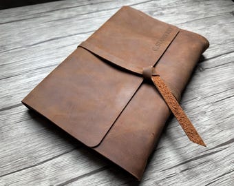 Leather Notebook A5 A4: Personalized Bound Sketchbook Journal, Lined or Blank Scrapbook