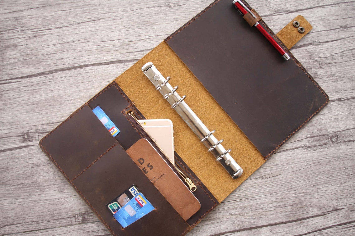 A4 Leather Binder Zipper Leather Portfolio Men Womens Etsy