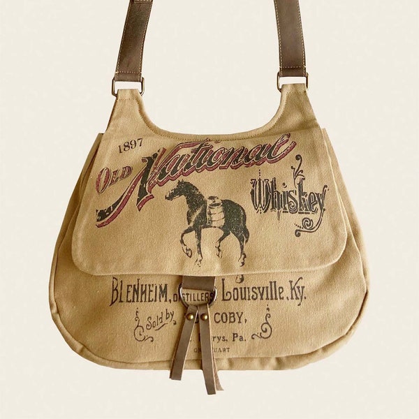Old National Whiskey Crossbody-satchel/handbag-Vintage whiskey label-canvas bag