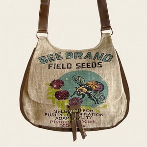 Bee Brand Crossbody-satchel/handbag-Vintage seed sack design linen & leather bag