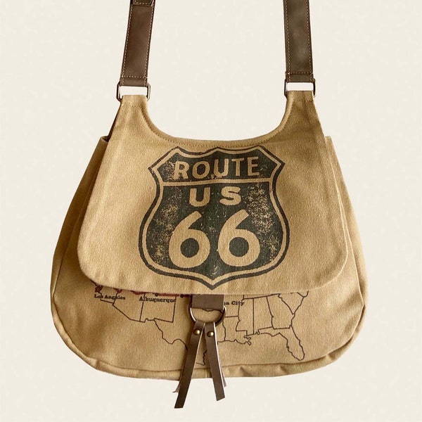Route 66 Crossbody-satchel/handbag-Vintage poster design canvas bag