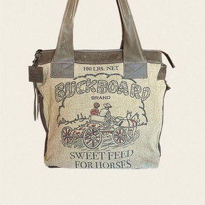 Sweet Feed Convertible-crossbody/handbag-Vintage burlap sack design Linen & Leather bag