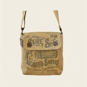 Sure Shot Loaded Shells Crossbody-handbag/unisex-Vintage Package Design, Canvas Bag