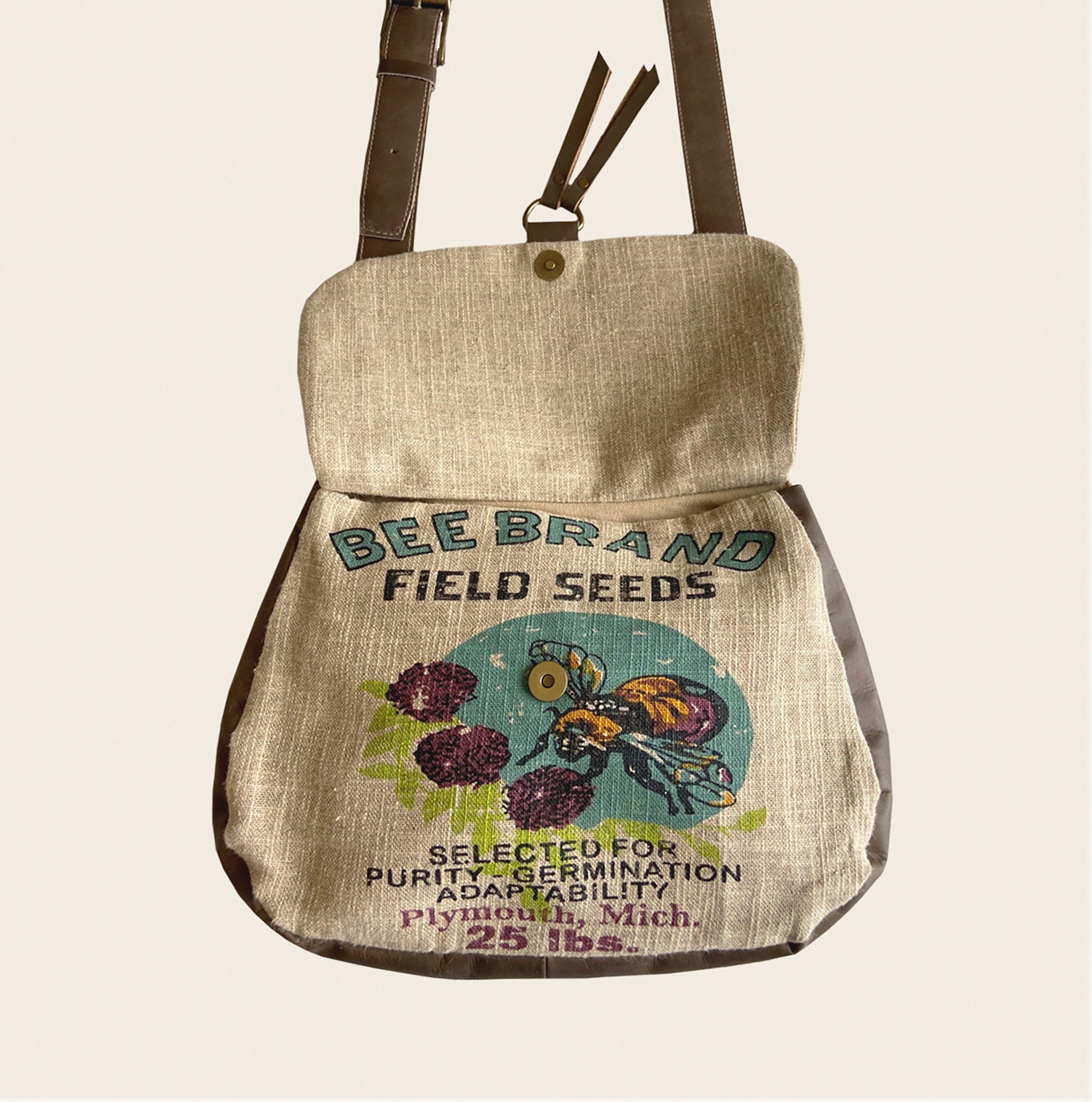 Bee Brand Crossbody-satchel/handbag-vintage Seed Sack Design Bee Brand Crossbody-satchel/handbag-vintage Seed Sack Design