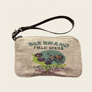 Bee Brand Wristlet-bag/purse/wallet-Vintage seed sack design linen bag