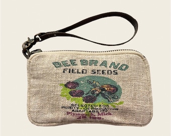 Bee Brand Wristlet-bag/purse/wallet-Vintage seed sack design linen bag