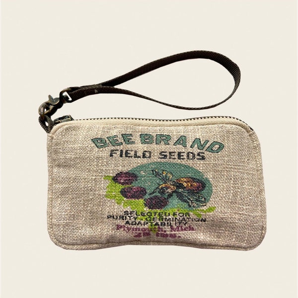 Bee Brand Wristlet-bag/purse/wallet-Vintage seed sack design linen bag