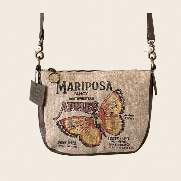 Agnes Crossbody-satchel/purse/handbag-Mariposa Apple Crate Design, Linen & Leather bag