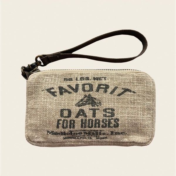 Favorit Oats for Horses Wristlet-bag/purse/wallet-Vintage seed sack design linen bag