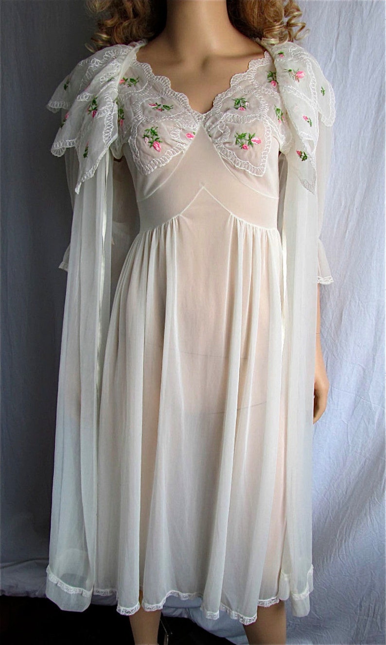 Vintage Peignoir Nightgown Set Xs Sm Bridal Lingerie Honeymoon Etsy