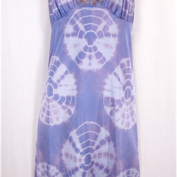 Plus Size Vintage Slip 44 Shibori Dyed Tie Dye Lingerie Lavender Purple Upcycled Repurposed Sun Dress Sexy Hippie Nightgown Festival Dress