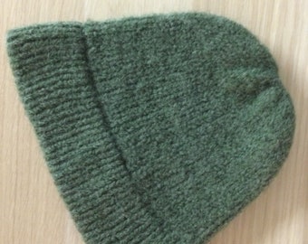 Handmade adult semi felted knit Beanie made with 100% Australian bulky wool, Green