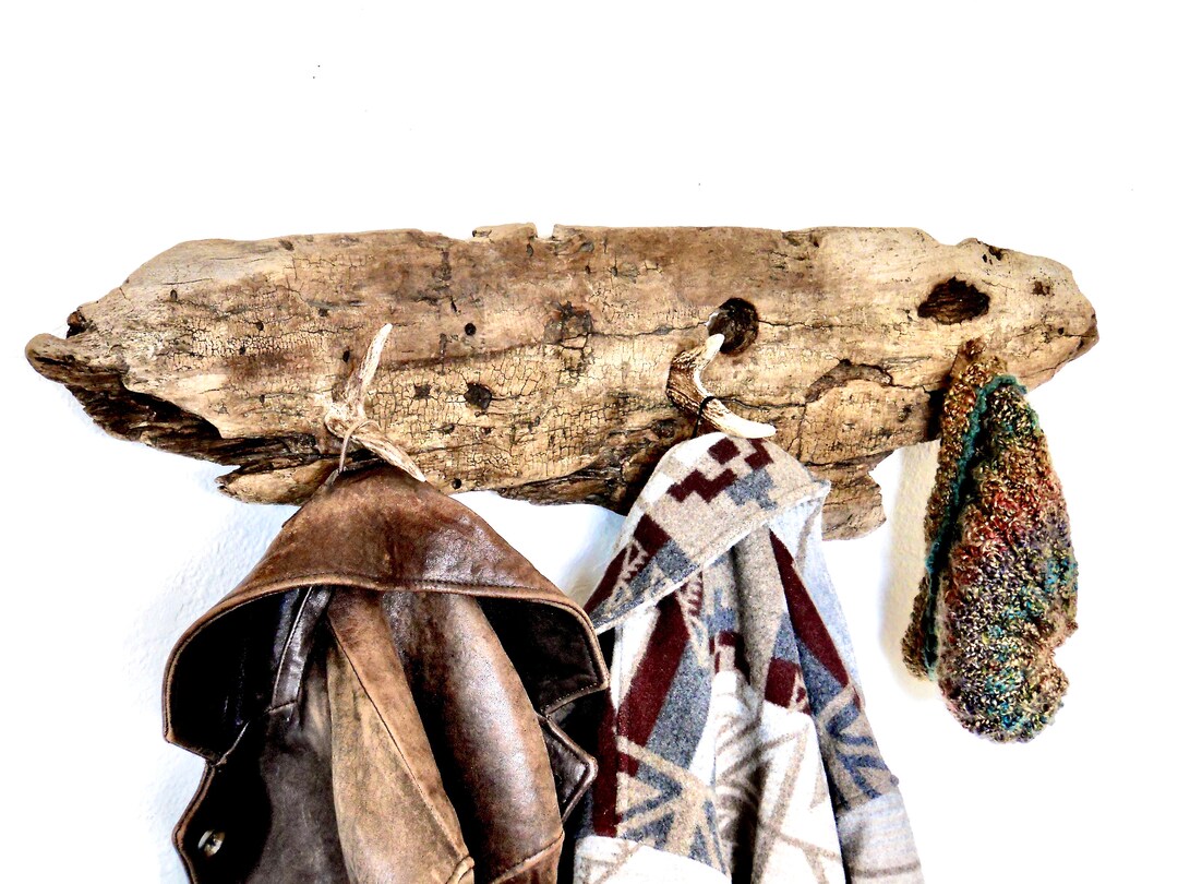 418g Rustic Coat Rack, Driftwood and Antler Coat Rack, Driftwood Coat