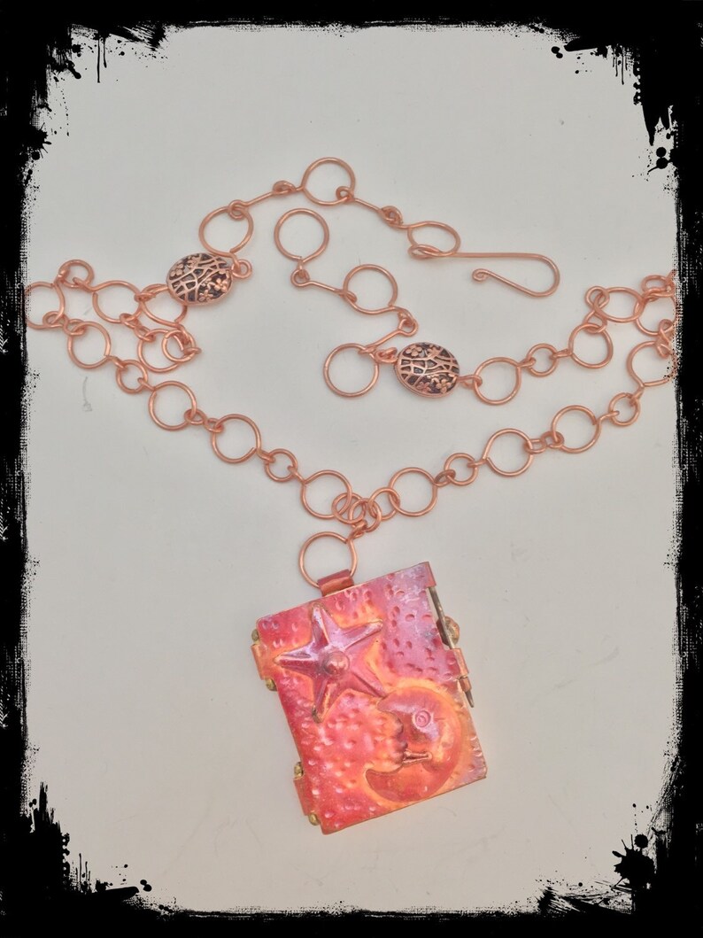 Copper locket pendant necklace