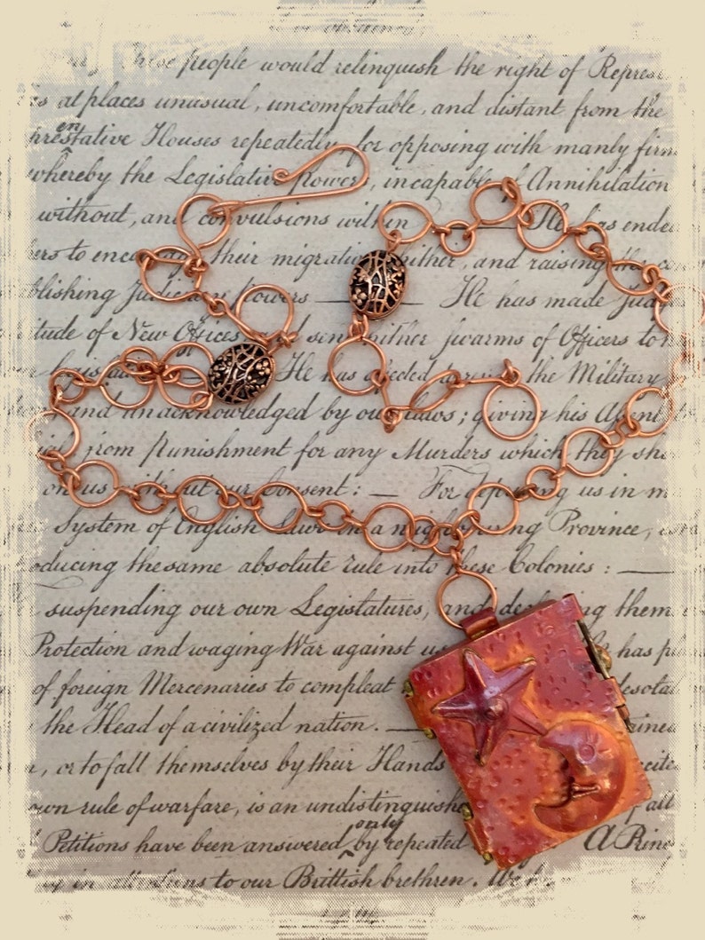 Copper locket pendant necklace