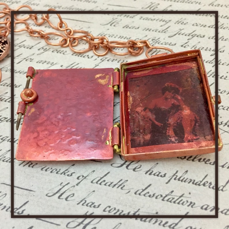 Copper locket pendant necklace