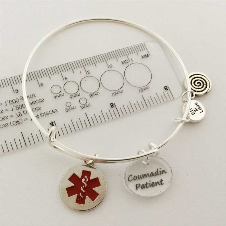 Silver MEDICAL ALERT Bangle Bracelet Plus COUMADIN Charm Etsy