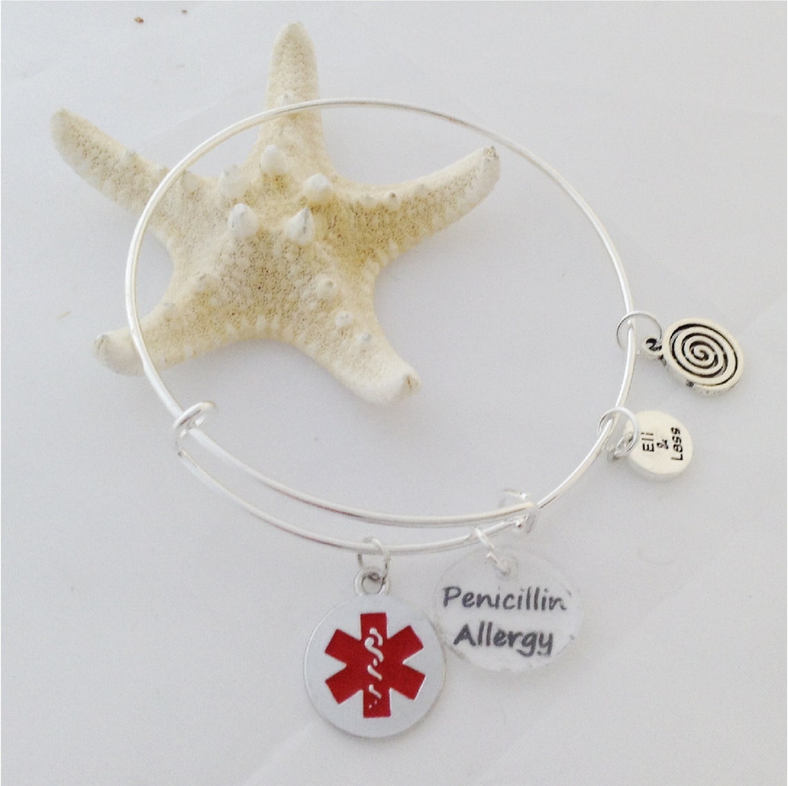 Silver MEDICAL ALERT Bangle Bracelet Penicillin Allergy Etsy