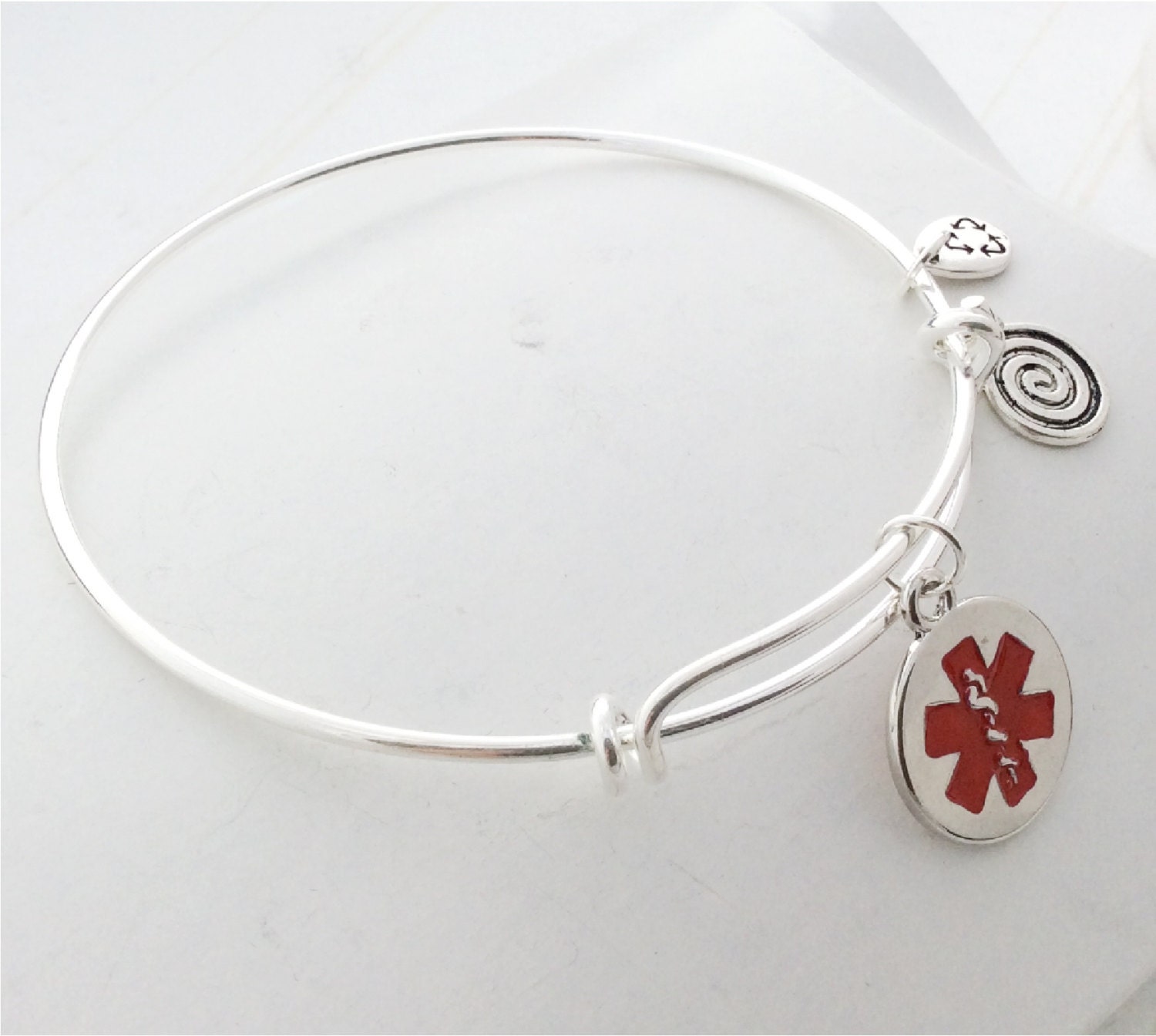 Silver MEDICAL ALERT bangle bracelet energy charms my Etsy