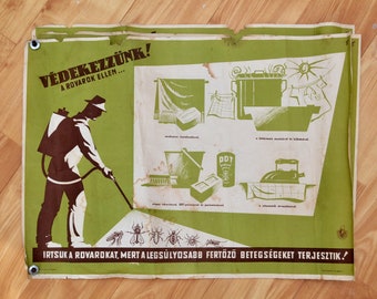 propaganda posters 60s 3x vintage Hungarian POSTER - KILL INSECTS! - health propaganda - 60s 70s ddt / health and safety / socialist communist