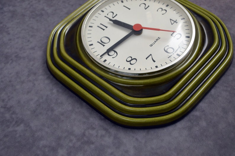 Vintage German Ceramic Quartz WALL CLOCK Green Tile 70s EMES / Etsy