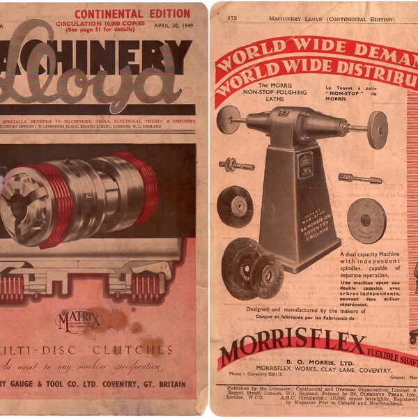 vintage 40s Machinery Lloyd Continental Edition BOOKLET, magazine, catalogue, hardware, tools, industry, England