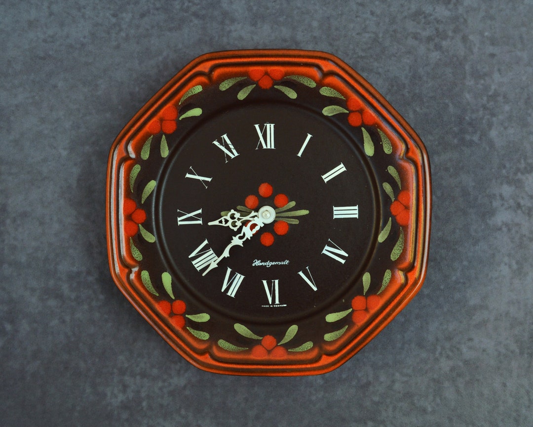 Vintage German Ceramic Wall Clock Plate / 70s Hand Painted Etsy