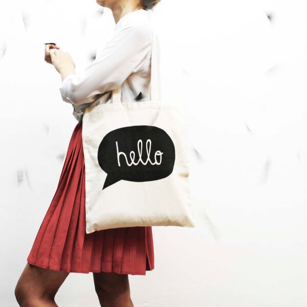 hand screenprinted cotton shopping bag hand screen printed cotton bag HELLO