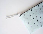 RAIN DROPS/ hand screen printed woman wallet with rain drop print, light blue and black wallet, mint pouch