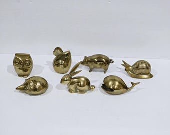 Brass Animal Figurines: Home Decor Paperweights, Lot of 7